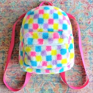 Furry Checkered Mini Backpack